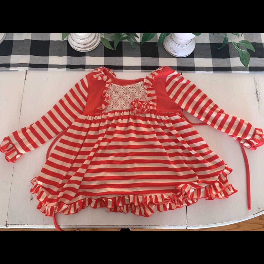 Red and White ruffle top and pants set.